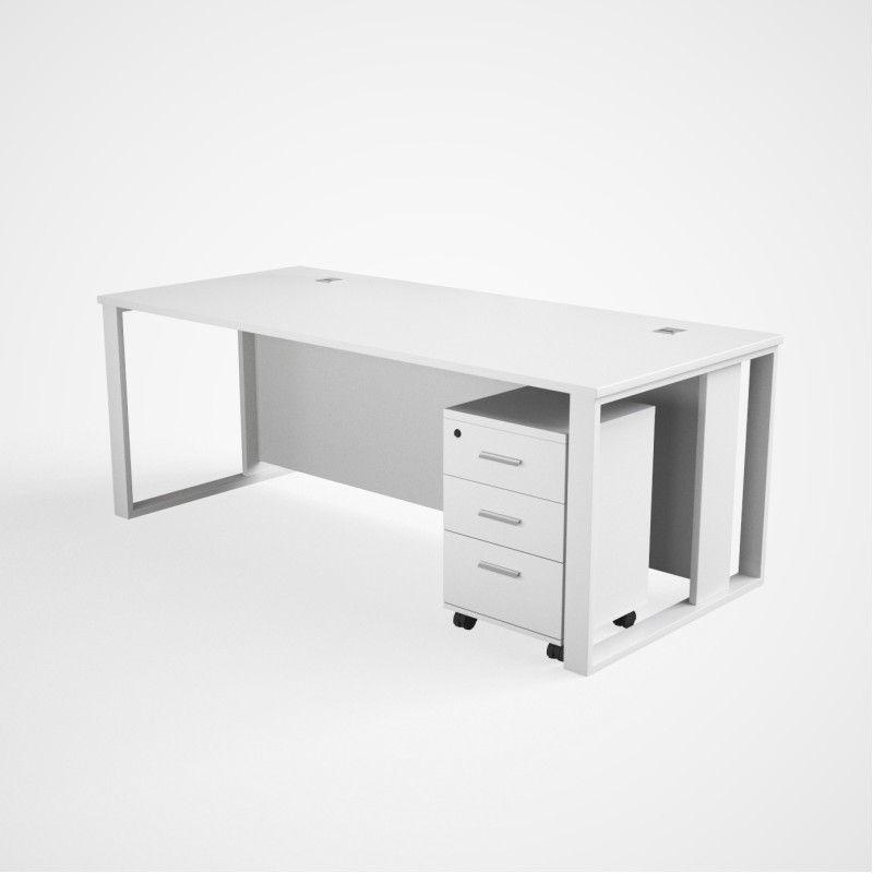 MTL-200-WT Office Table with Metal Legs & Pedestal Drawer