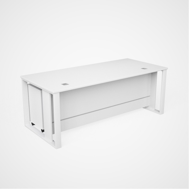 MTL-200-WT Office Table with Metal Legs & Pedestal Drawer