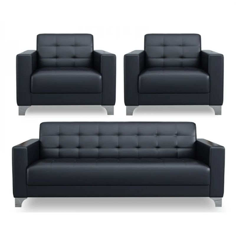 Roma 3 Three-Seater Sofa – Black, Chrome Legs