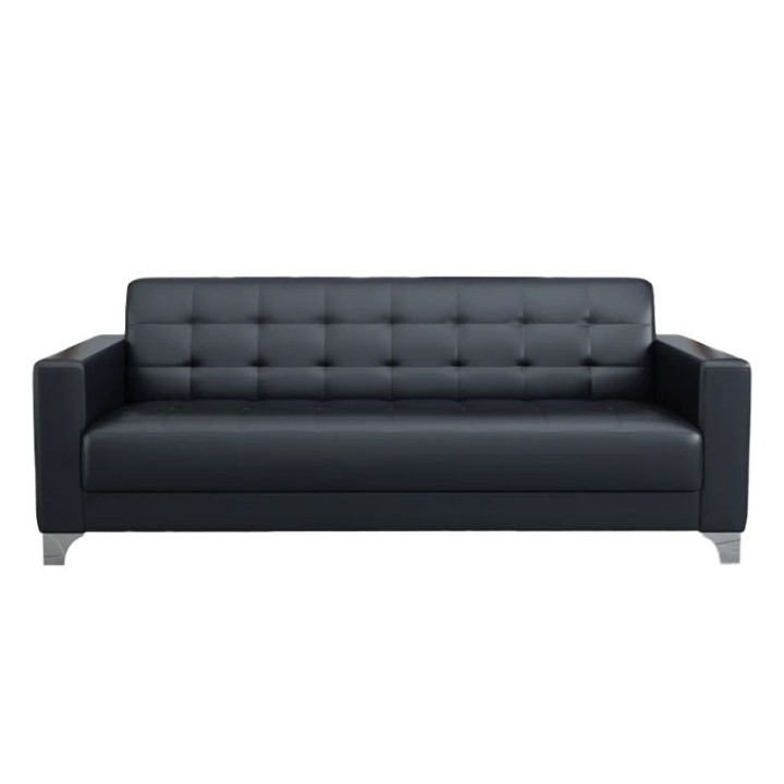 Roma 3 Three-Seater Sofa – Black, Chrome Legs