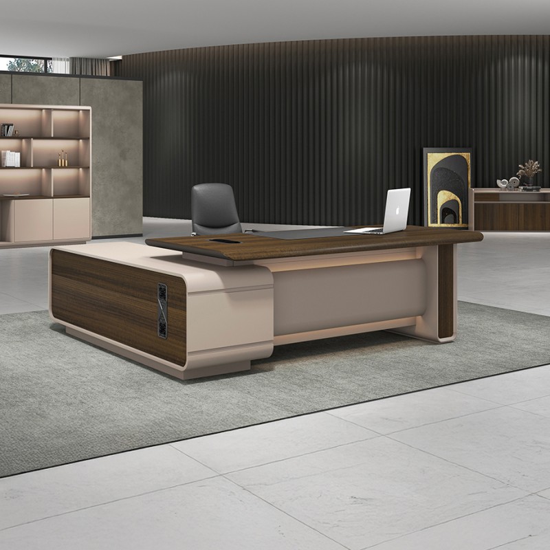 Velora-220 Executive Desk with Side Cabinet & Light Strip