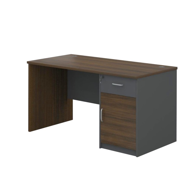 ECO140 Office Table with Drawer & Door – Walnut Grey