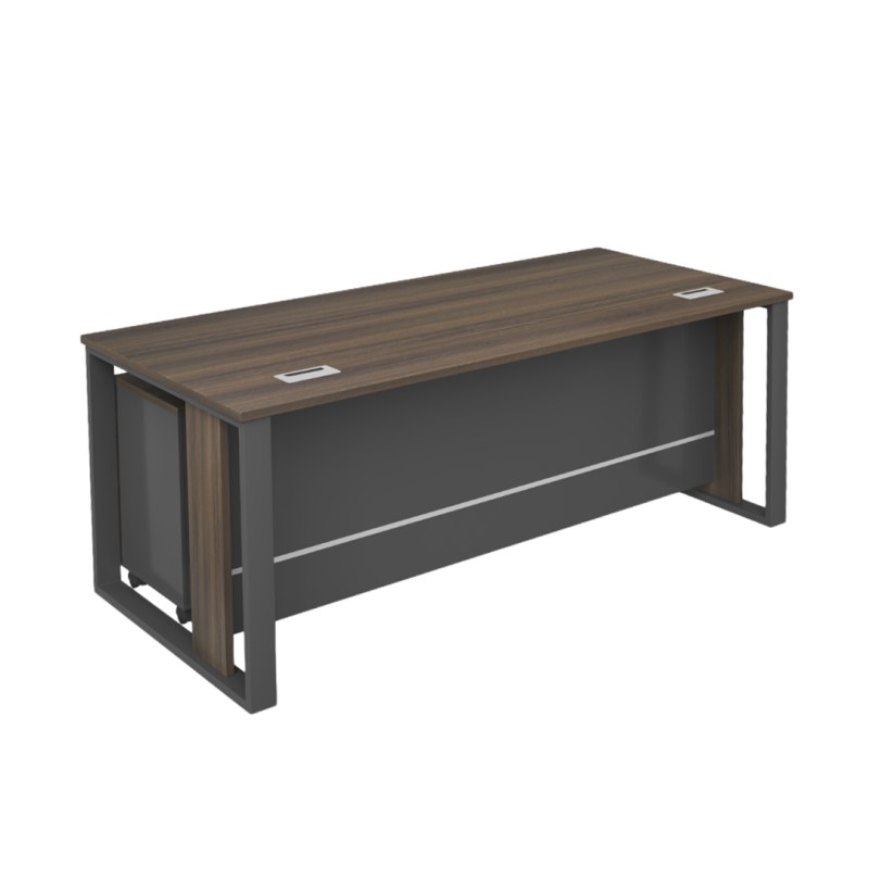 MTL-180 Office Table with Metal Legs & Pedestal Drawer – Walnut Grey