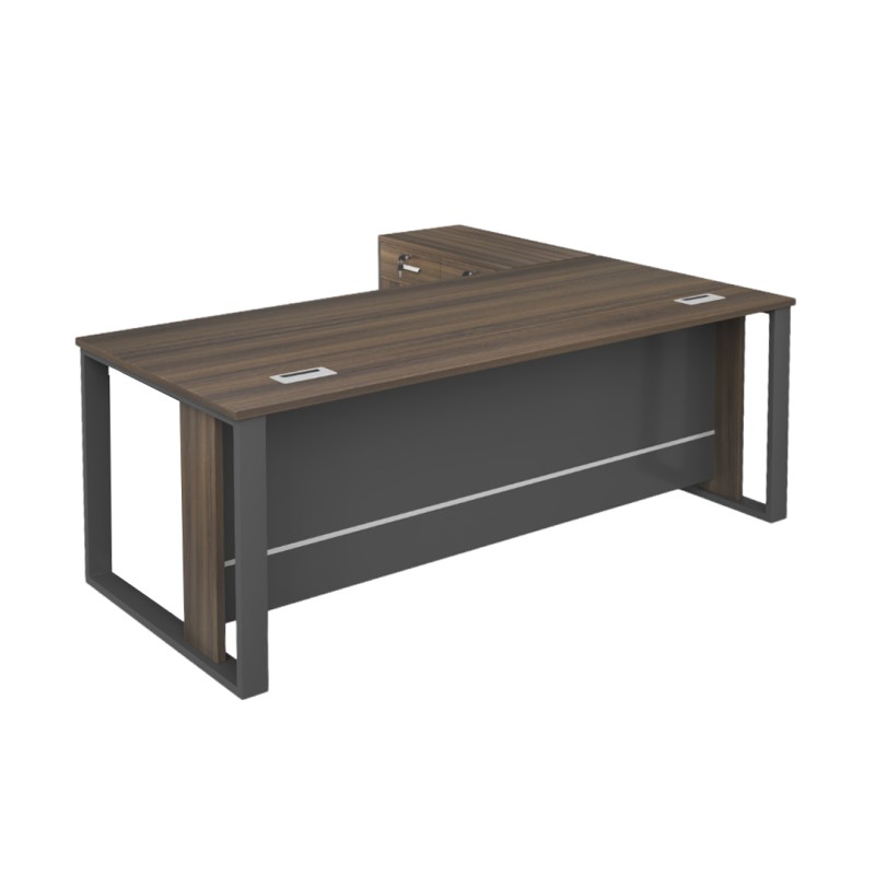 MTL-180L Office Table with Side Table – Walnut Grey