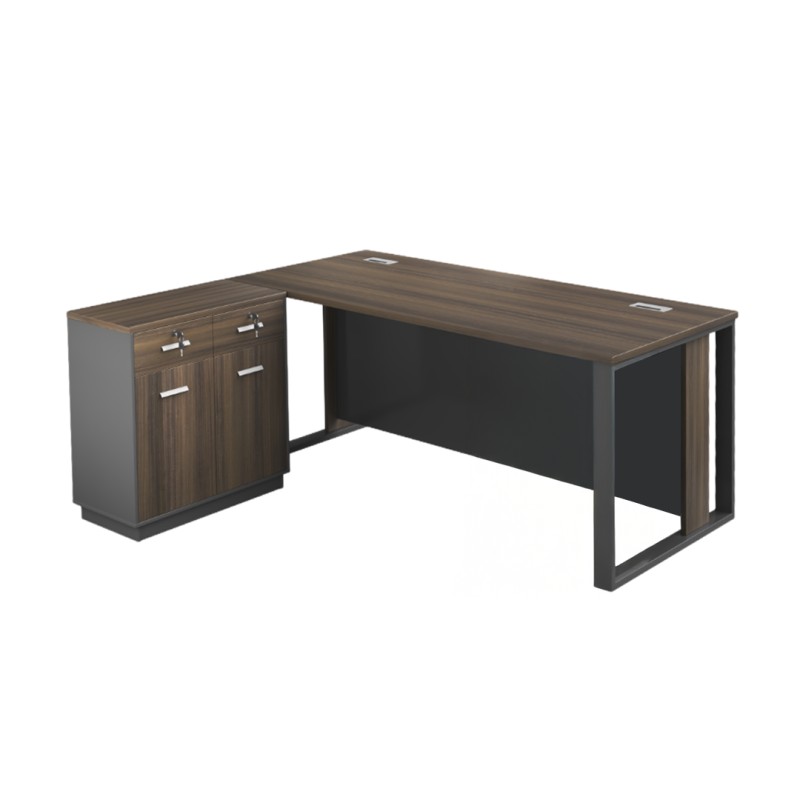MTL-200L Office Table with Side Table – Walnut Grey