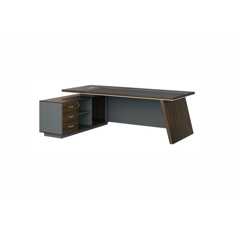 Vertex-180 L-Shaped Office Table with Return Unit & Lockable Drawers