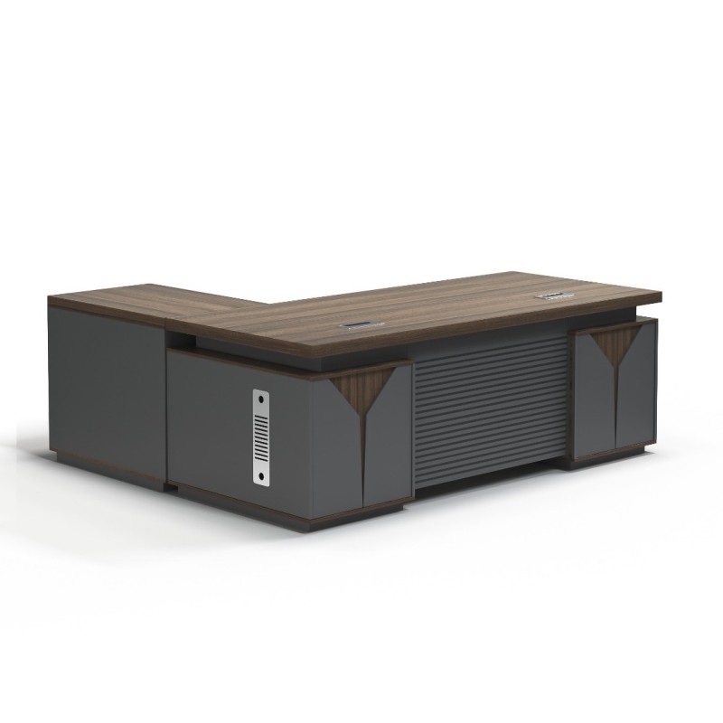 Grid-180 L-Shaped Office Table with Free-Moving Side Table & Mobile Drawer