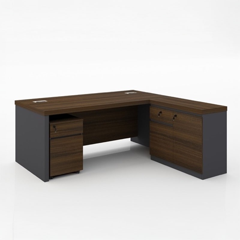 KN-AD20-BG L-Shaped Office Table with Free-Moving Side Table & Mobile Drawer