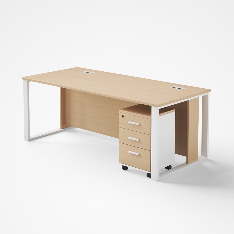 MTL-160 Office Table with Metal Legs & Pedestal Drawer