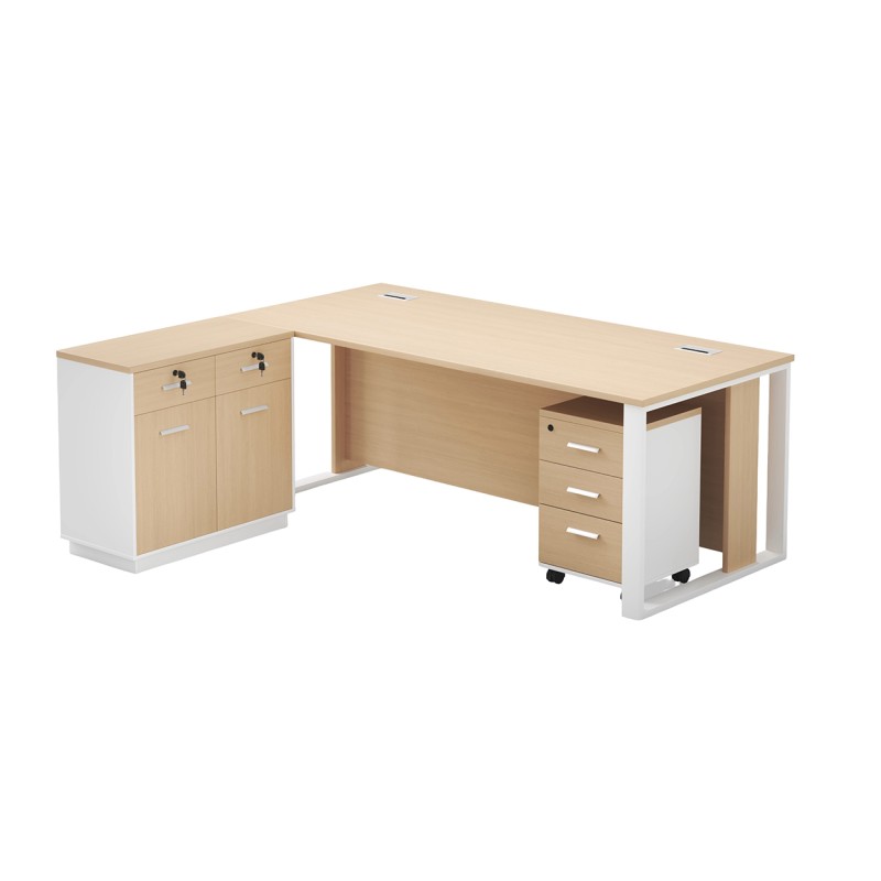 MTL-140LP-OAK Office Table with Side Table & Pedestal Drawer