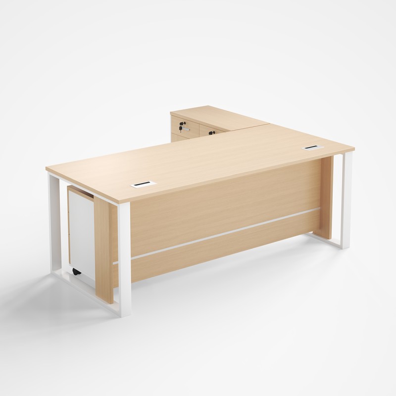 MTL-180LP-OAK Office Table with Side Table & Pedestal Drawer