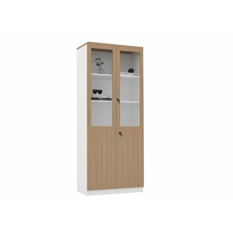 D305-OAK Glass Door Cabinet with Soft-Close Hinges