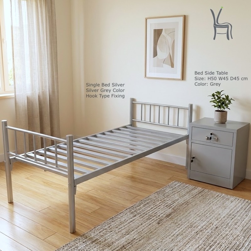 Single Bed Silver Grey Hook Type