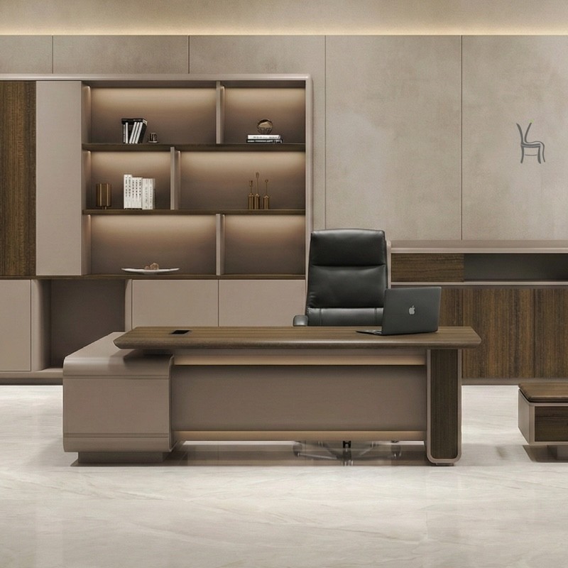 Velora-240 Executive Desk with Side Cabinet & Light Strip