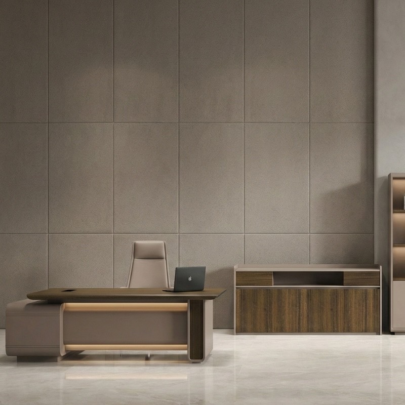 Velora-240 Executive Desk with Side Cabinet & Light Strip