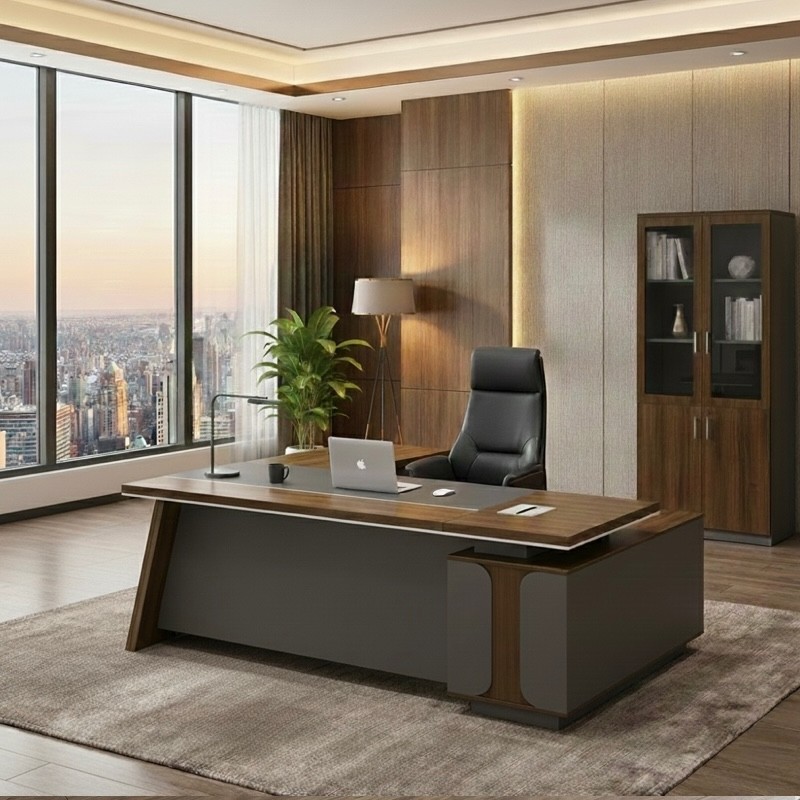 Vertex-200 L-Shaped Executive Office Table with Lockable Drawer Return