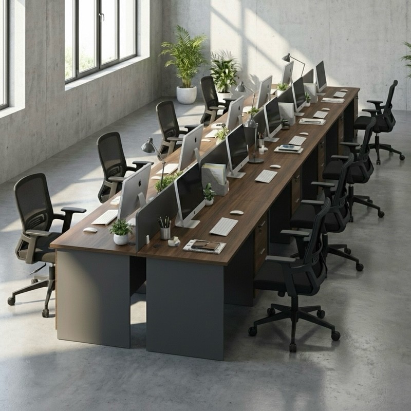 ECO-D028-140 Office Table with 2 Drawers – Walnut & Grey