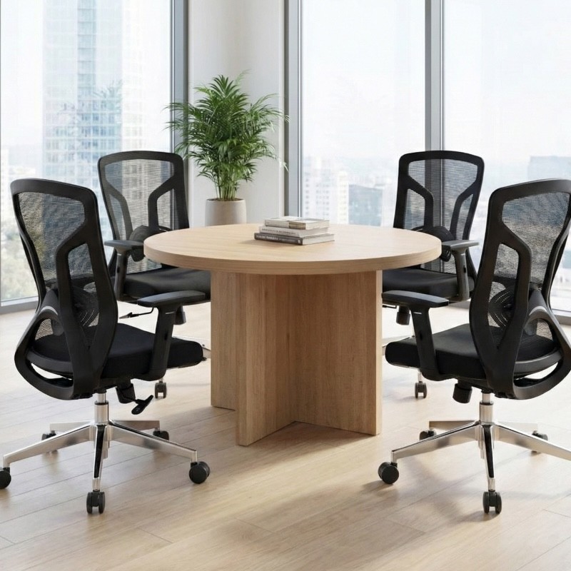 RT-120-OAK Round Table with 50mm Thick Top