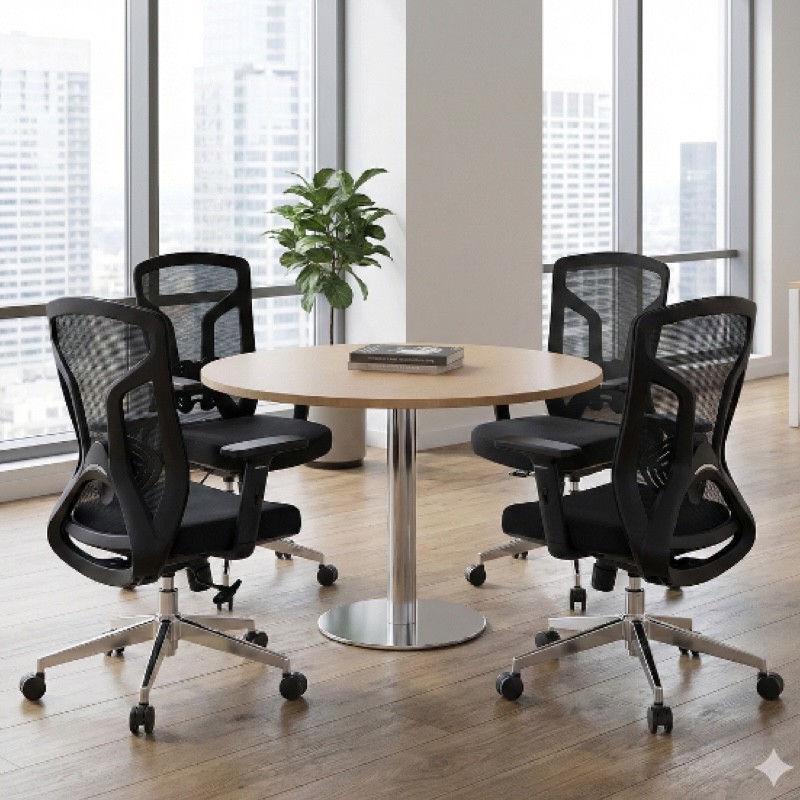 RT-MT-120-OAK Round Table with Chrome Legs