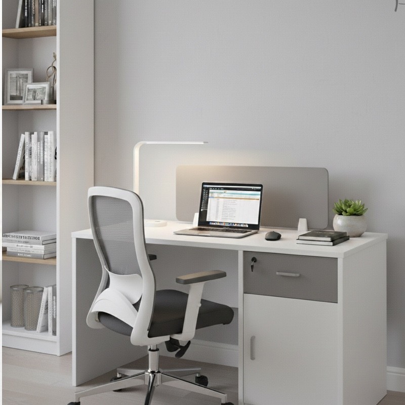 Office Table Model ECO-120WT – 120×60cm White Desk with Drawer & Door