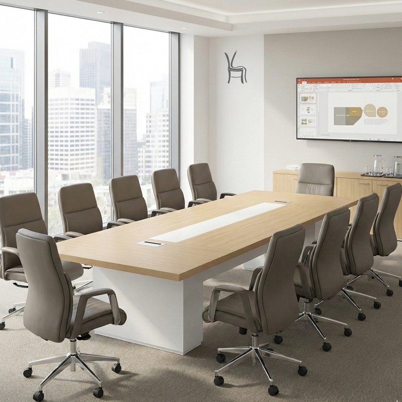 BX-WN-201-36-MT Meeting Table with 50mm Top & Black Cable Boxes