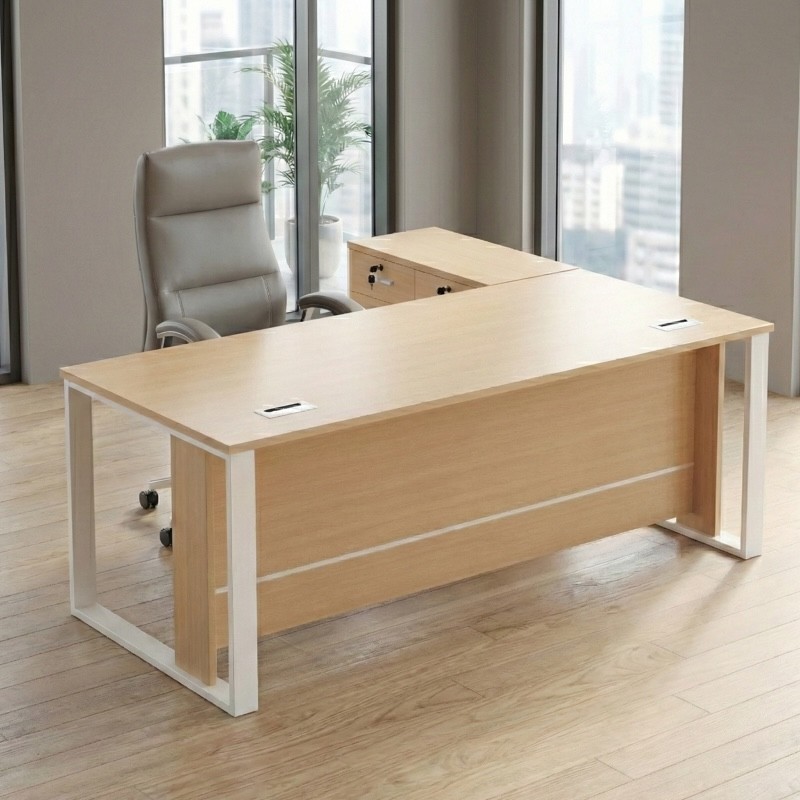 MTL-160L-OAK Office Table with Side Table