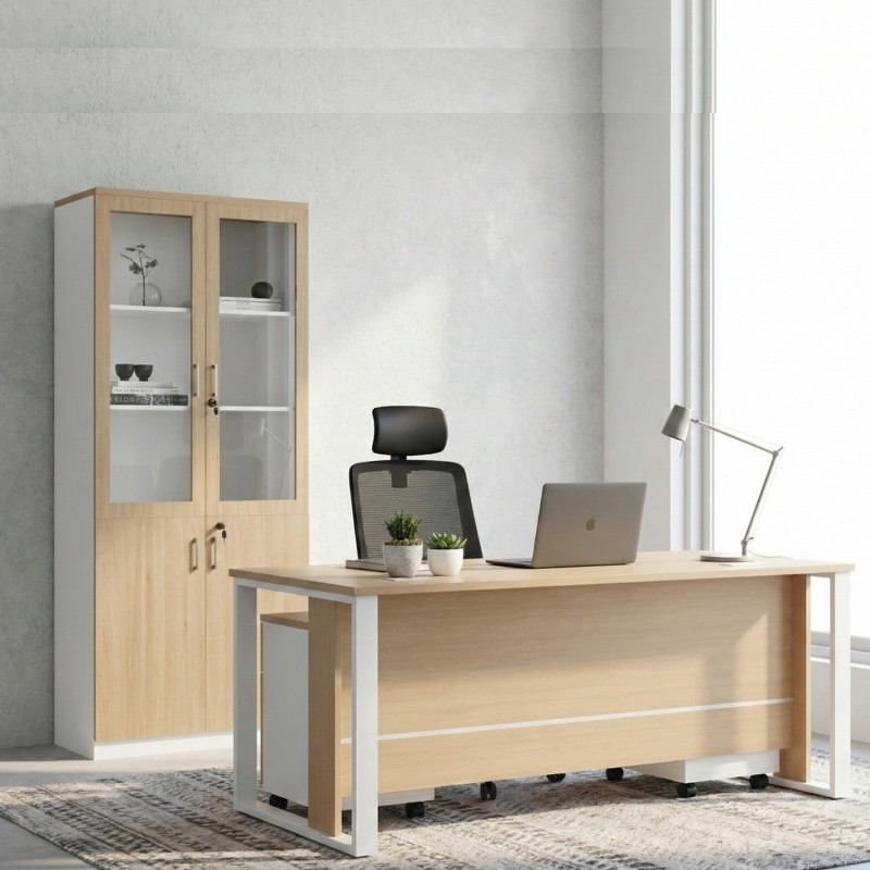 MTL-180 Office Table with Metal Legs & Pedestal Drawer