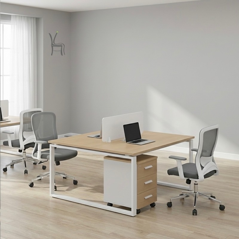 WS-2P-OAK Face-to-Face 2 Person Workstation with Pedestal Drawers