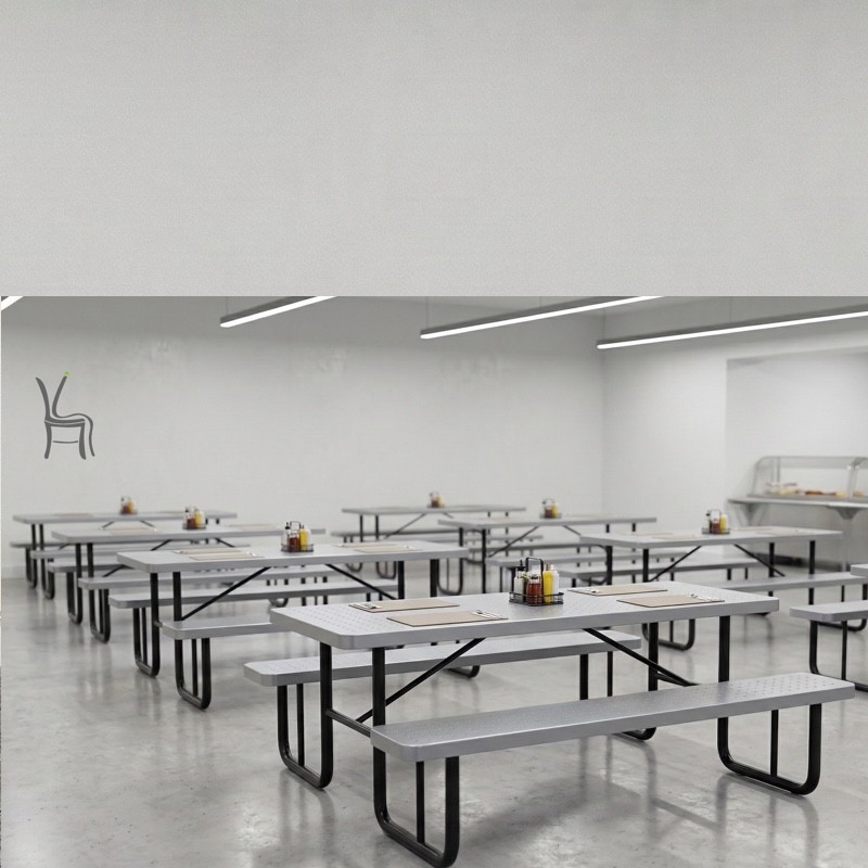 Dining table with attached bench Steel